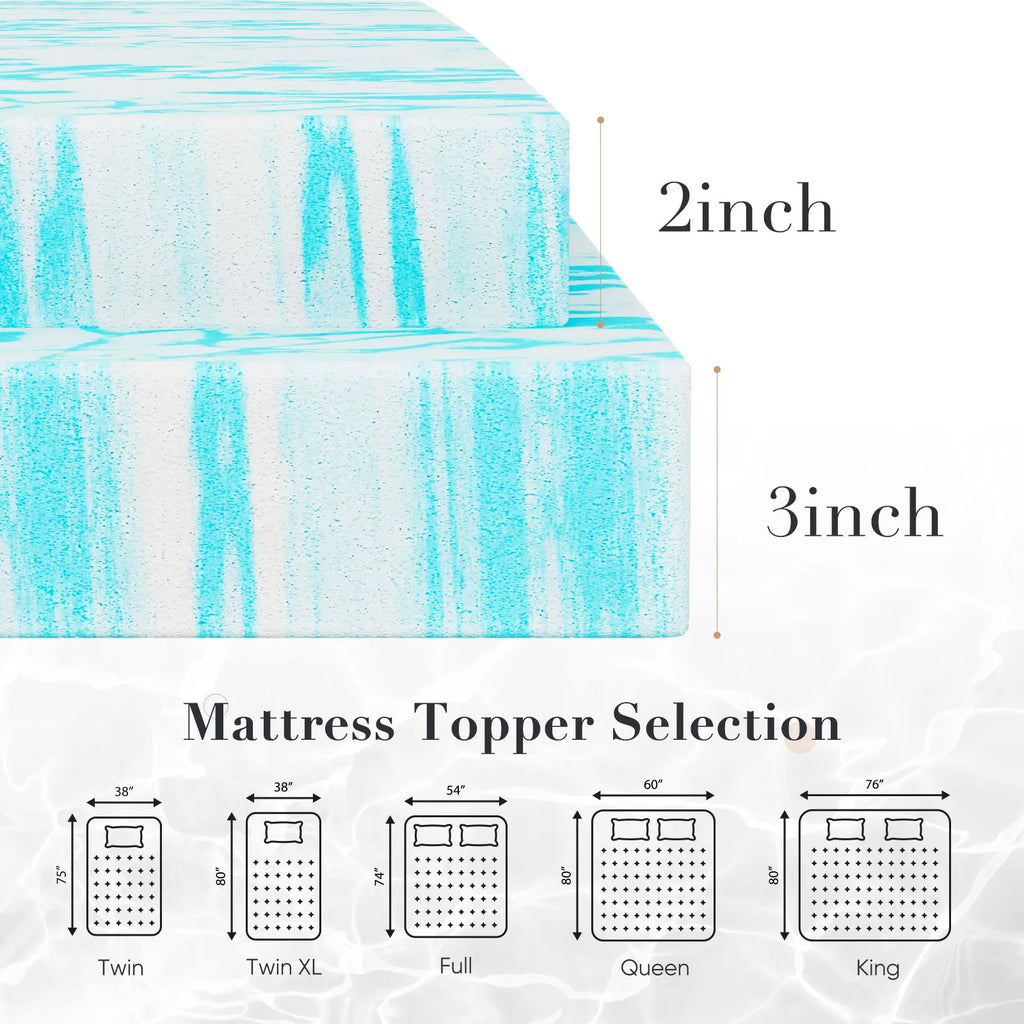 JHK 2 Inch Gel Memory Foam Mattress Topper Full Size Cooling Mattress Soft and Breathable Bed Topper School Bedroom Furniture