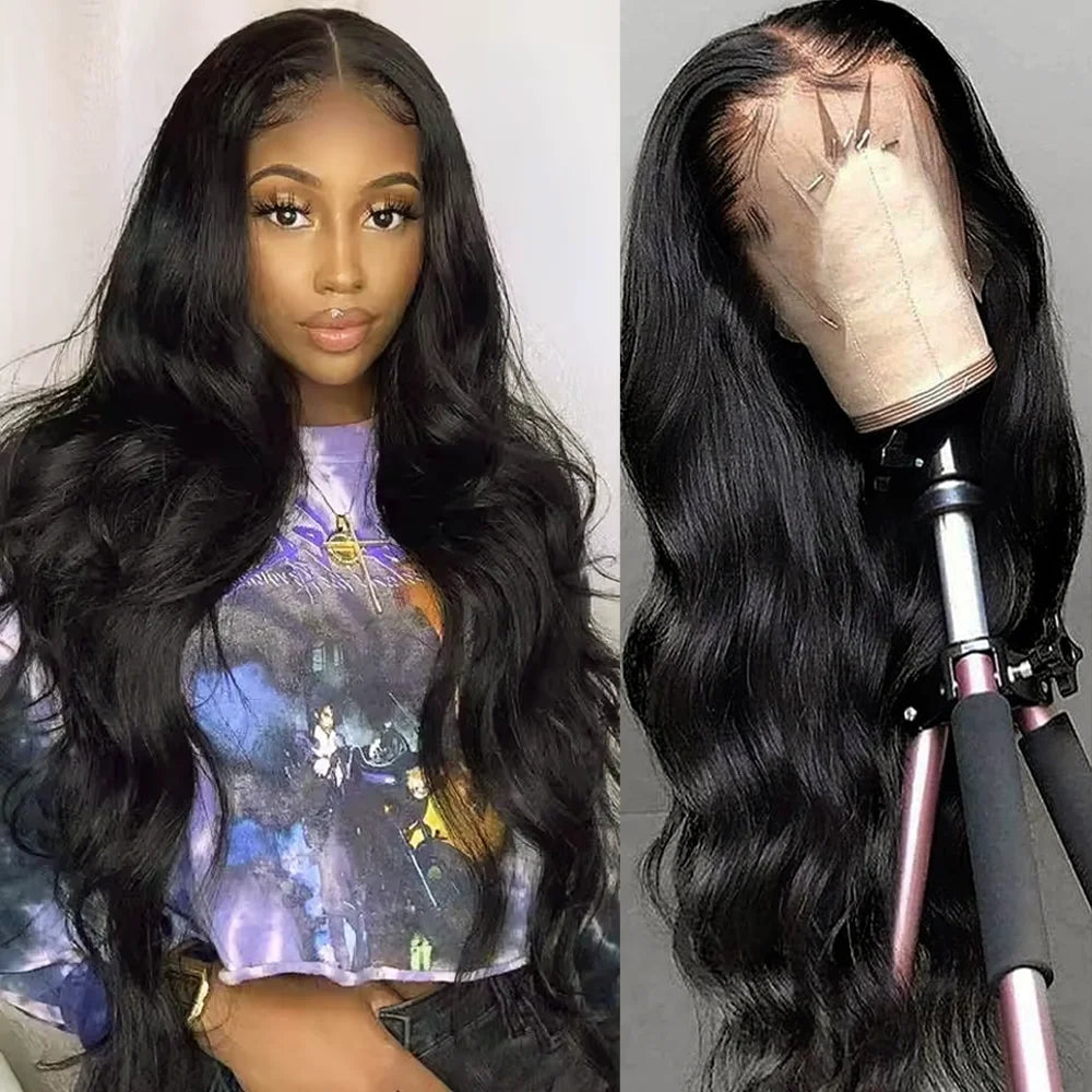 46 Inch 13x4 Lace Front Human Hair Wigs Body Wave 200 Density Remy Hair Glueless Wig Natural Color For Black Women Pre Plucked