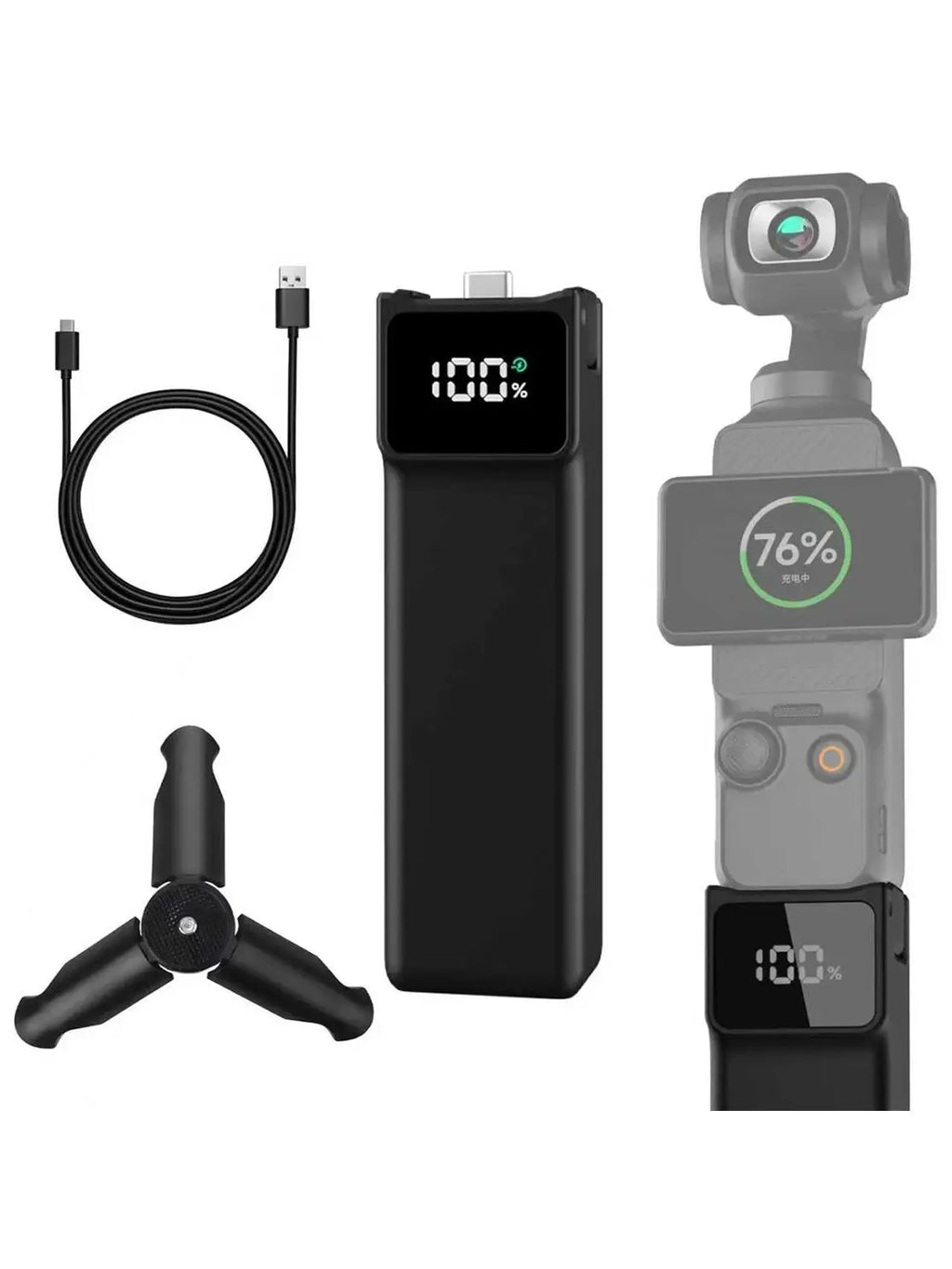 Pocket 3/4 Fast Charging Battery Controller and DJI Osmo Pocket3/4, Por Extra and Reserved 1/4" Threaded Hole with Type-C Cable