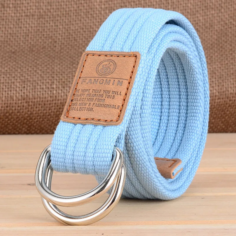 New Unisex Canvas Belt Double Ring Buckle Belts Men Women's Casual Business Cowboy Pants Belt