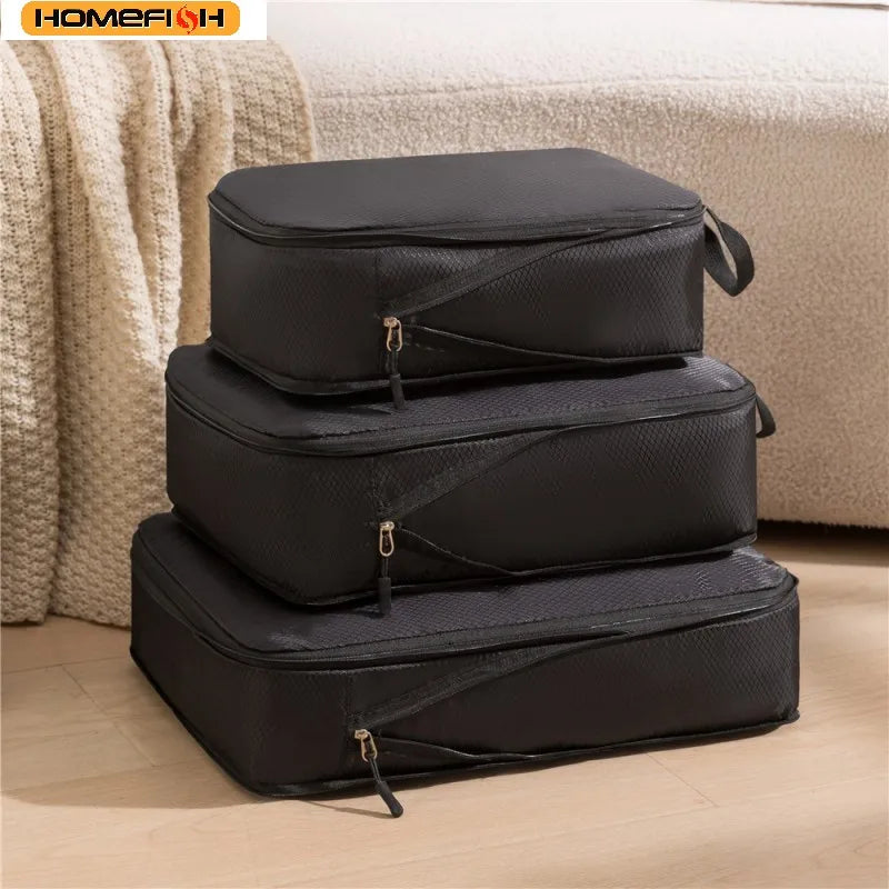 HOMEFISH 3Pcs/Set Travel Compressible Packing Multifunction Travel Storage Bag Waterproof Suitcase Portable Luggage Organizer