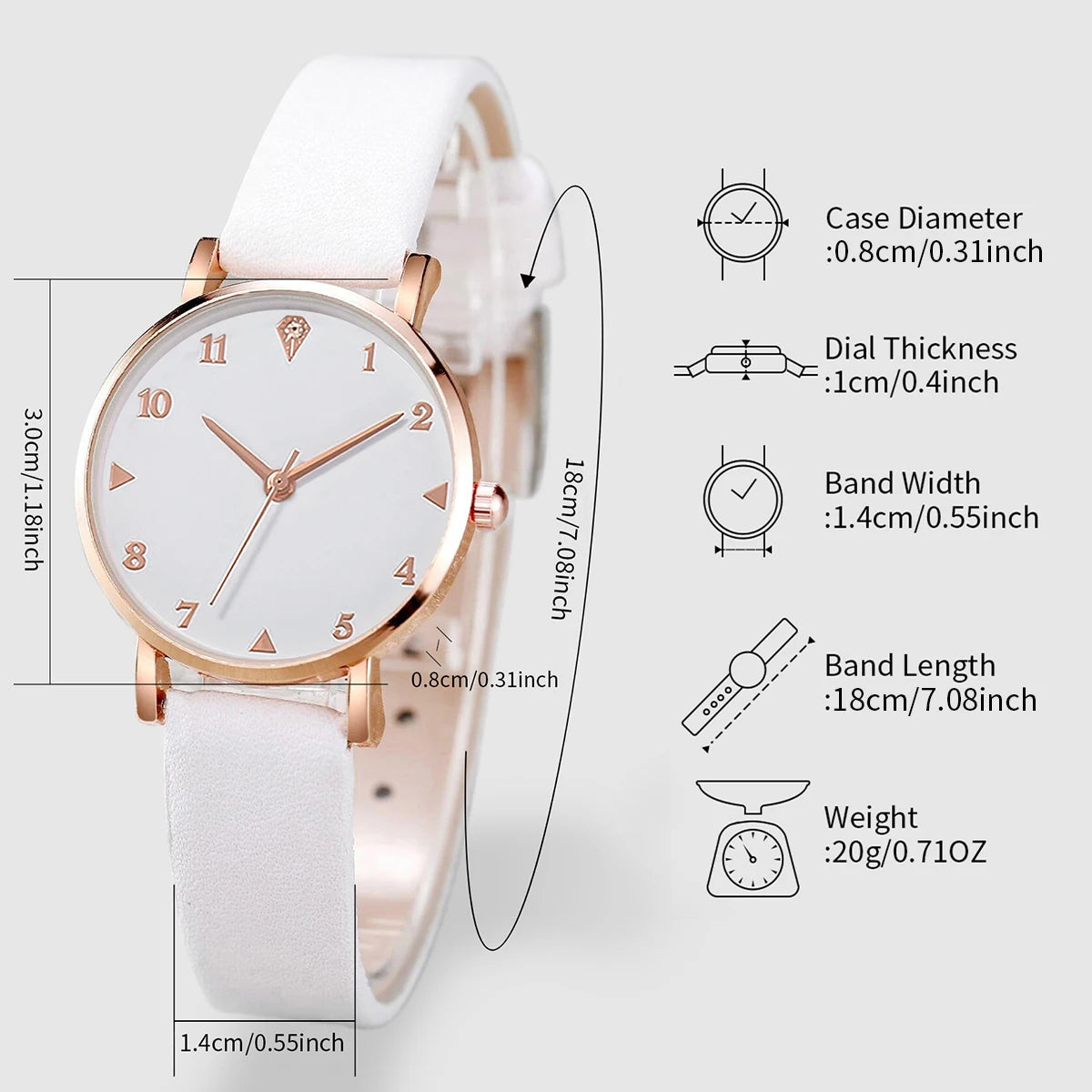 6PCS/Set Fashion Women's Watch Leather Band Quartz Watches Double Heart Jewelry Set(Without Box)