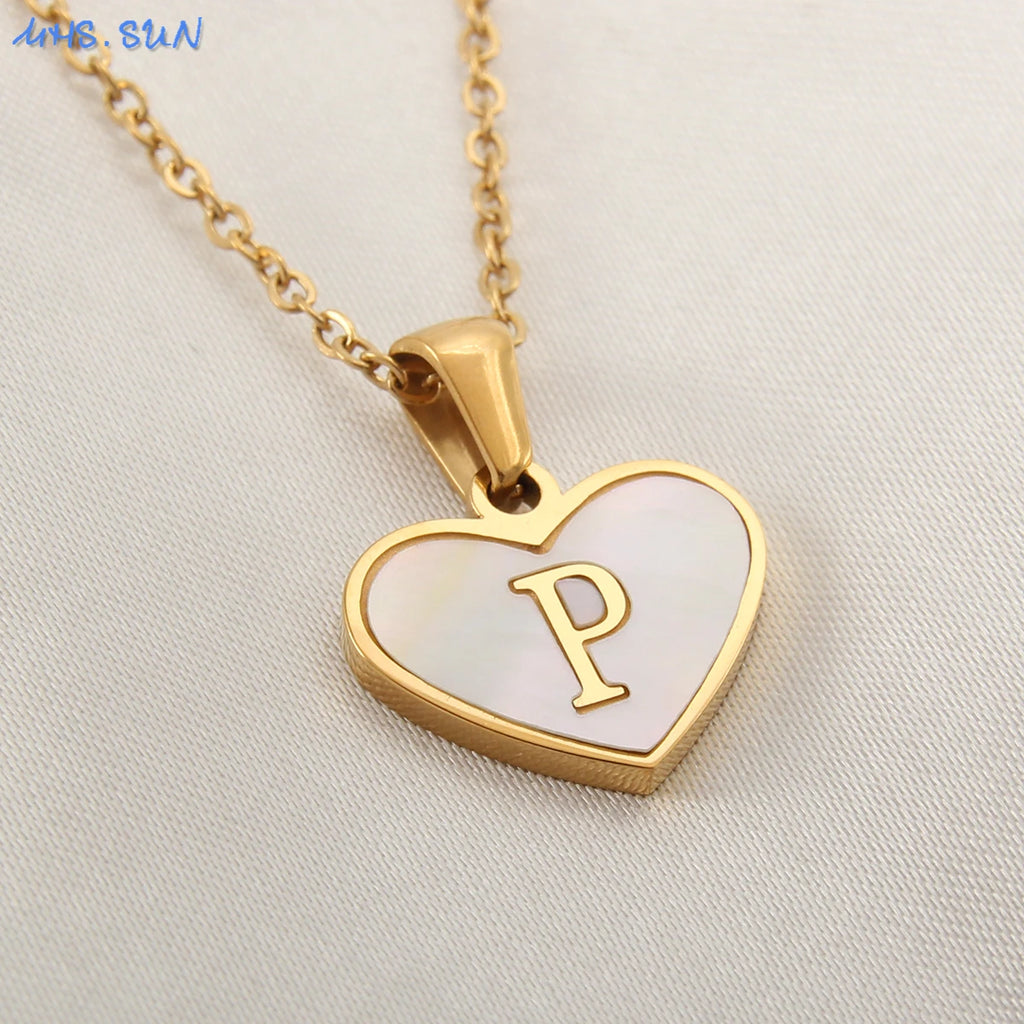 MHS.SUN Stainless Steel Heart Initial Necklace for Women Girls Gold Plated A-Z 26 Letter Pendant Choker Jewelry Birthday Gifts