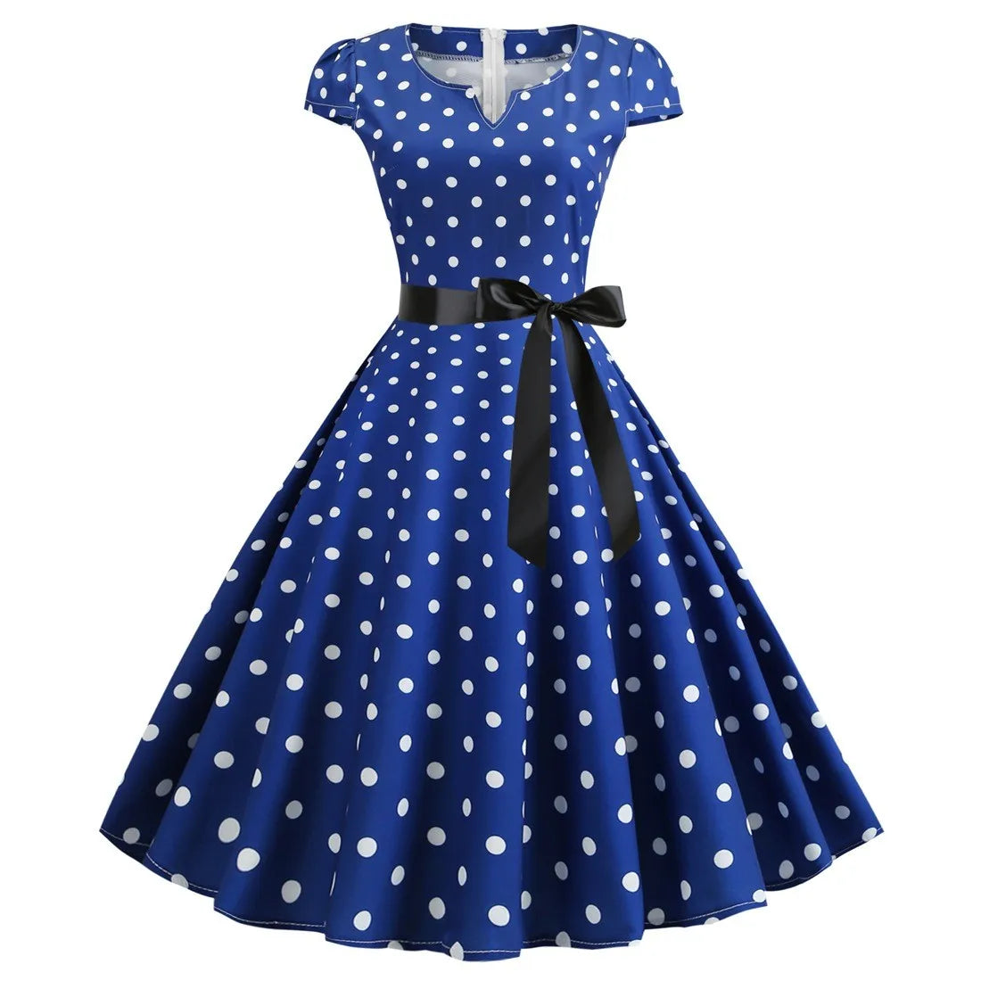 Vintage 1950s Retro Pleated Dress Short Sleeve Polka Dot Print Dress For Women Elegant Evening Party Gown Prom Swing Dresses