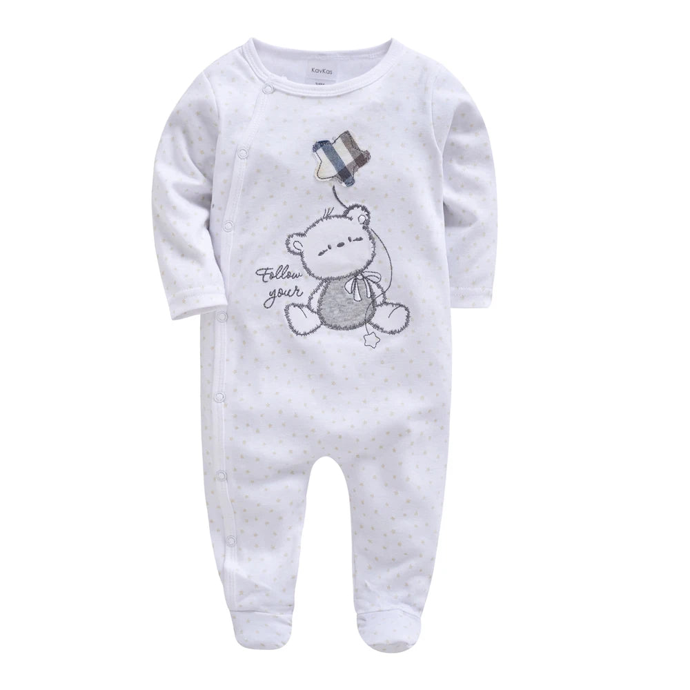 KAVKAS Baby Clothing Girls Pink Romper Cartoon Kids Pajamas Long Sleeve Jumpsuit Bebe Playsuit Girls Clothes  0`12 Monthes