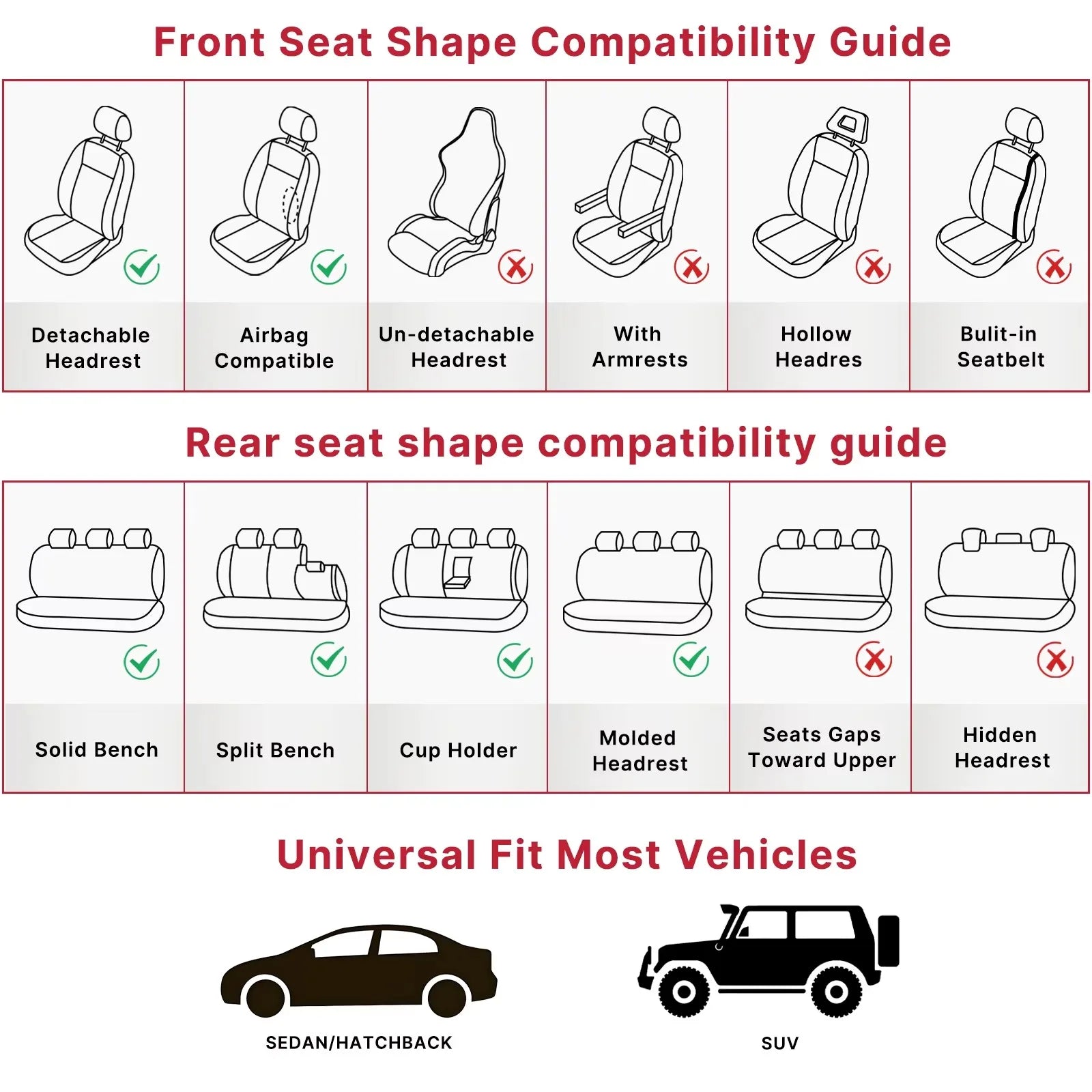 Universal Leather Car Seat Covers for SUVs  Sedans Trucks Breathable Elegant Easy-Clean Comfortable Fit Airbag Port Waterproof