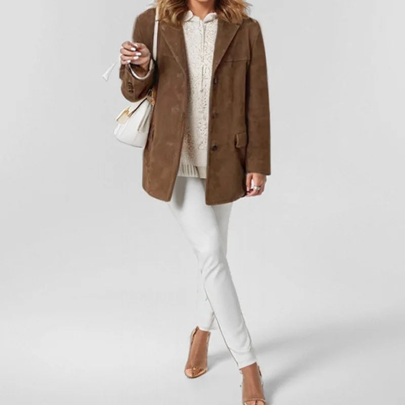 2024 Autumn Winter Women Jacket With Lapel Woman Casual Single Breasted Pocket Long Sleeve Short Coat Street Overcoat