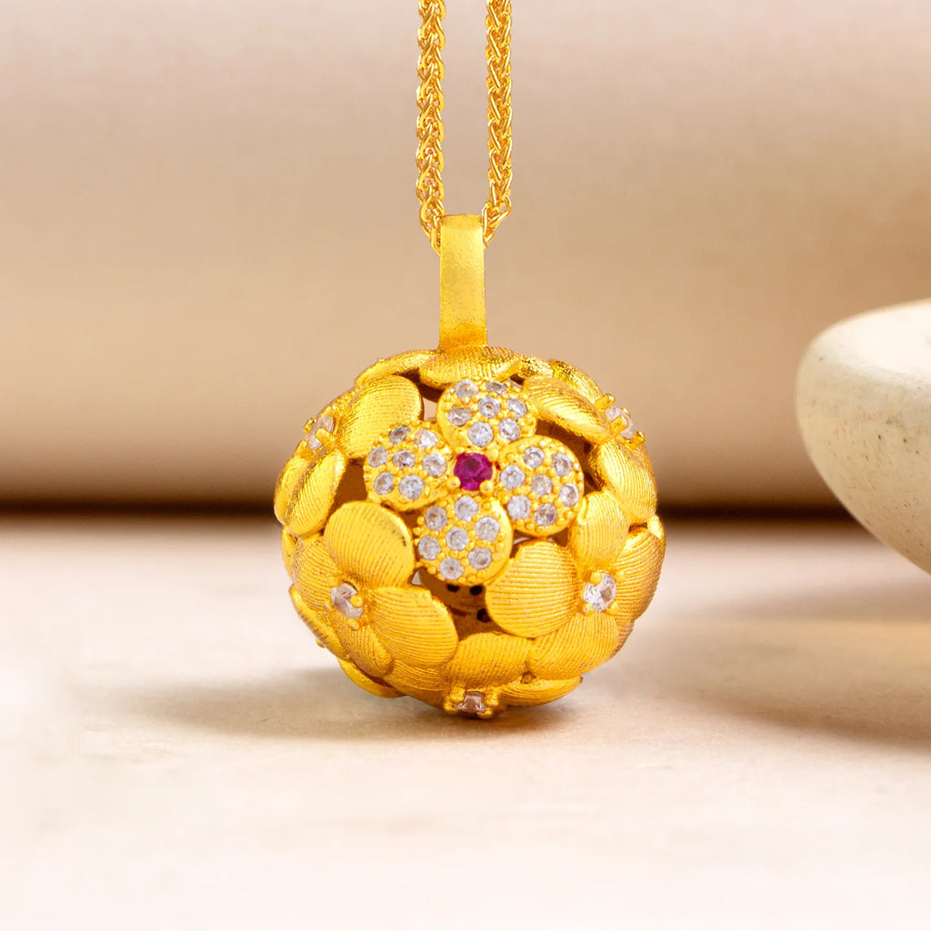 Luxury 24K 9999 Pure Gold real gold Women's Hollow Brushed Drill Embroidered Ball Pendant Necklace