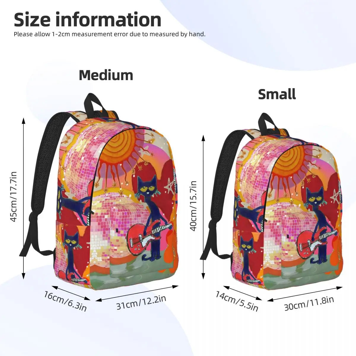 Pete The Cat I Love My White Shoes Backpack High School Business Cartoon Cats Daypack for Men Women Laptop Shoulder Bag
