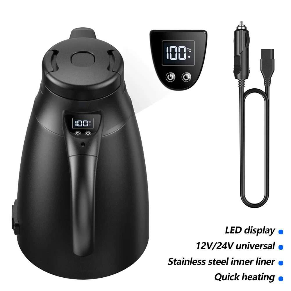 800/1200ML 12/24V Rapid Boiling 304 Stainless Travel Camping Dteel Hot Water Bottle Hot Water Kettle Electric Heating Car Kettle