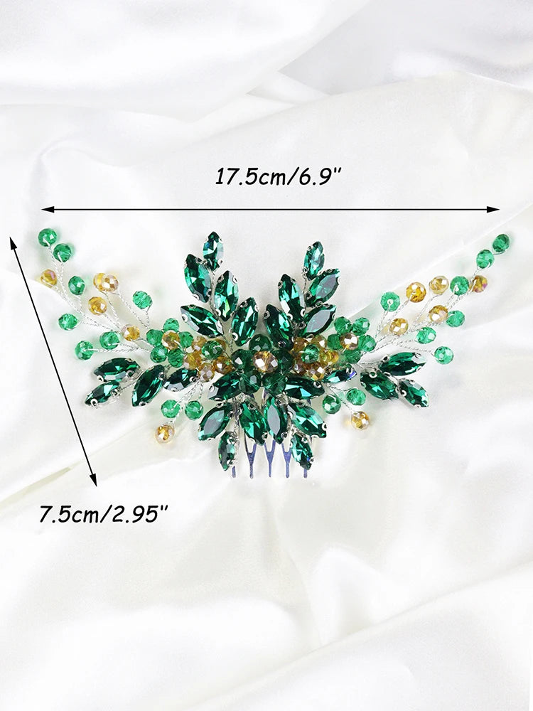Green Crystal Bride Hair Comb Rhinestone Wedding Head Jewelry Bridal Hair Accessories for Women and Girls Bridesmaid Decor Gifts