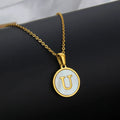 Initial Letter Necklaces for Women Trendy Stainless Steel Circle Couple Pendant Inlaid Shell Jewelry