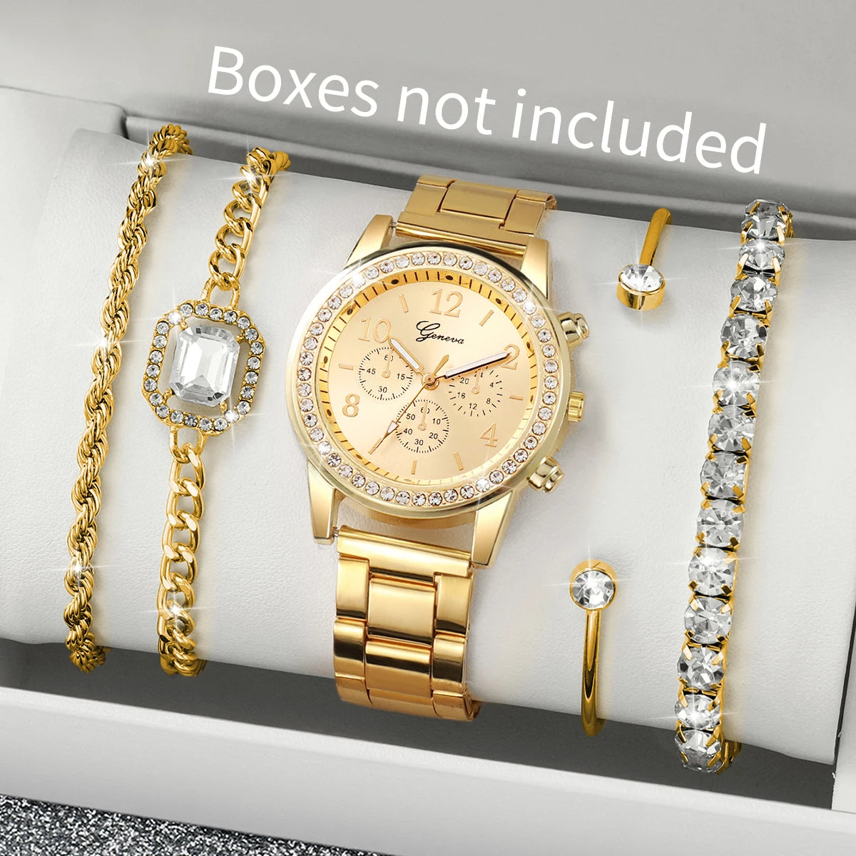 5PCS/Set Luxury Rhinestone Women Watches Ladies Arabic Dial Quartz Wristwatch Bracelet Set Reloj Mujer (Without Box)