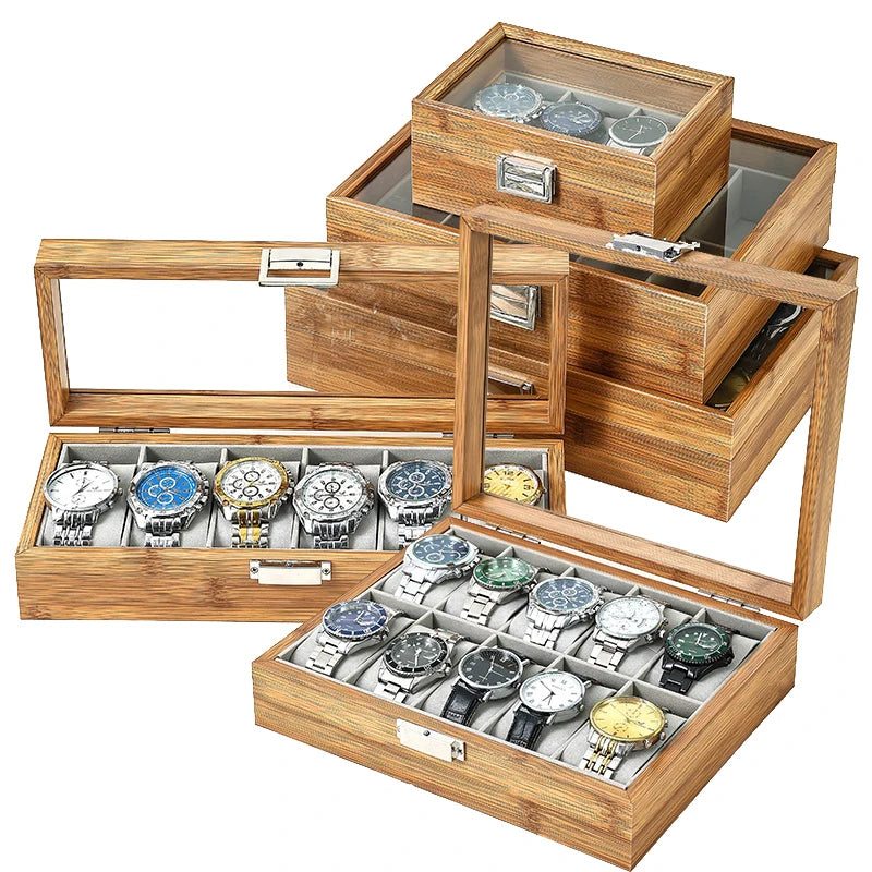 3,6,10 12 Slots Bammboo Wooden Watch Collection Box Case Wrist Watch Storage Case for Women & Men