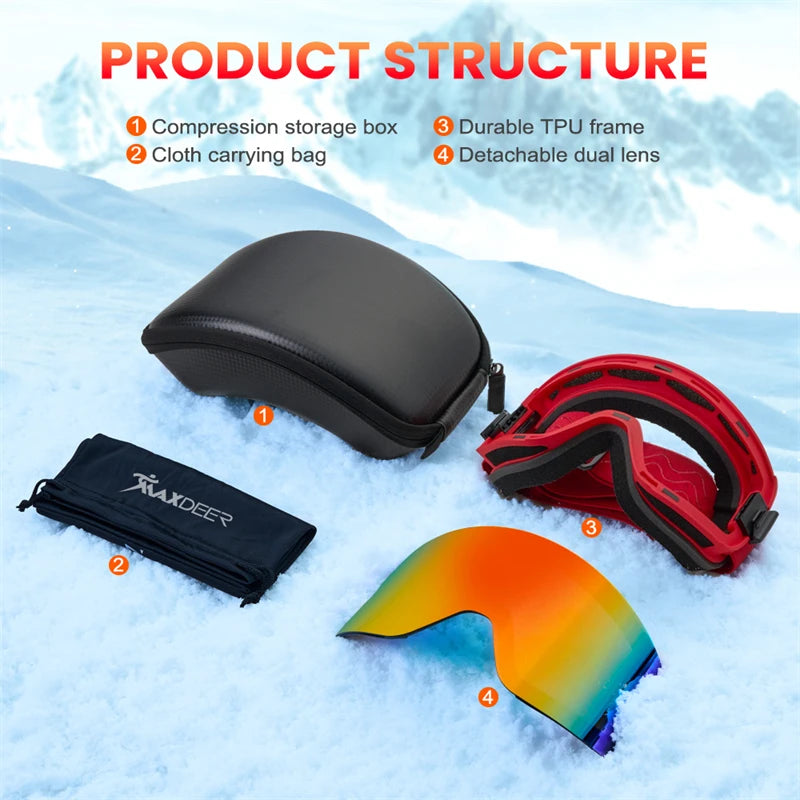 Magnetic Ski Goggles Men Snowboard Glasses Double Layers Lens Anti-fog UV400 Snow Goggles Women Snowmobile Skiing Eyewear OTG