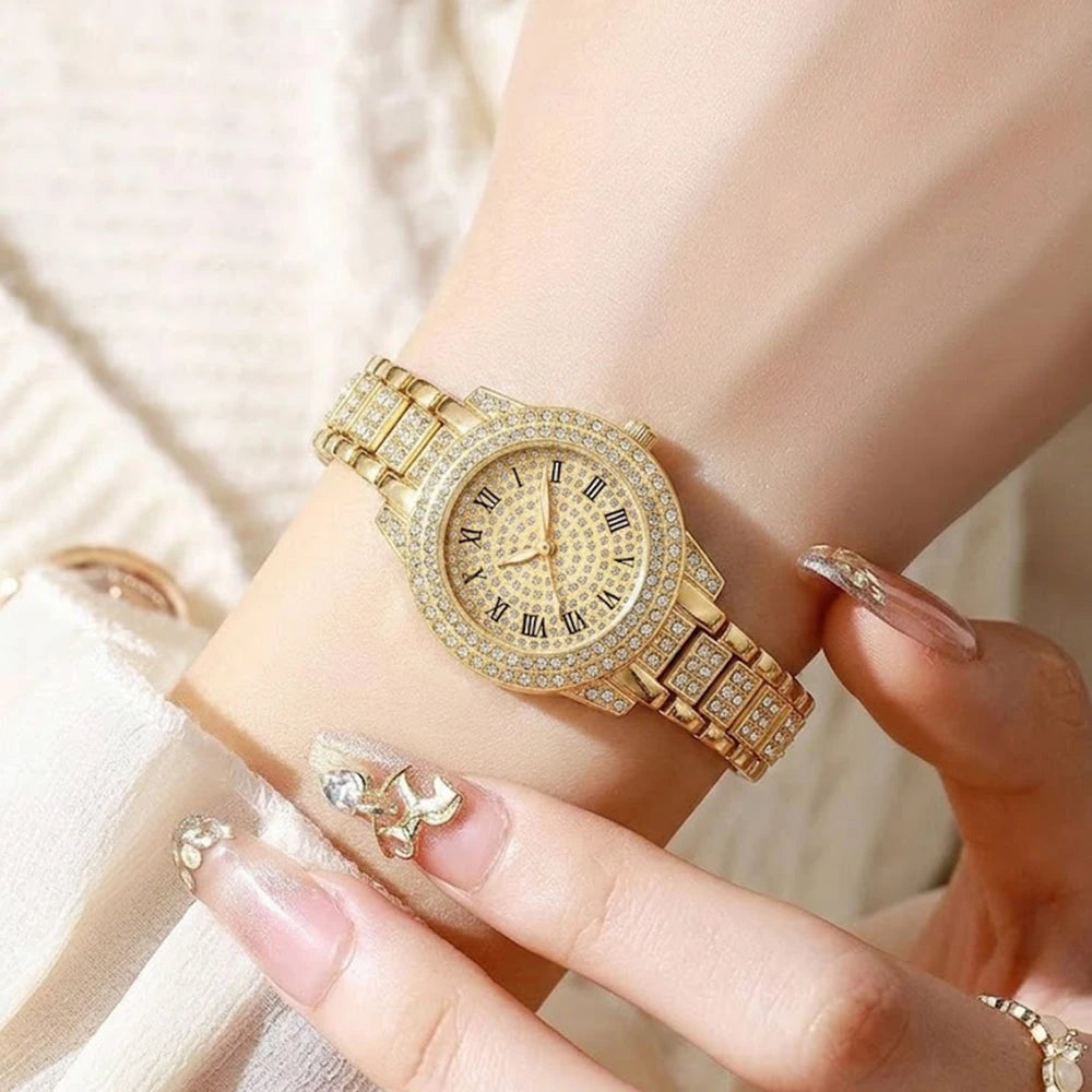 5Pcs/Set Unisex Jewelry Watches Women's Wristwatch Accessories Gold Fashion Business Elegant Classic Exquisite Light Luxury Rhinestone Luxury Bracelet Watch Set Y2K Suitable for Daily Outfits and Our Holiday Gifts