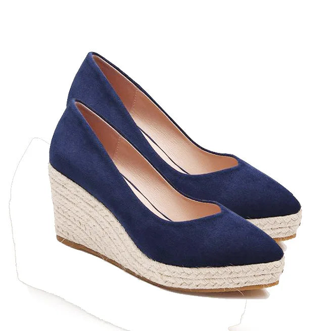 LIHUAMAO Red Suede wedge shoes women pumps pointed toe high heels platform espadrilles shoes princess wedding party