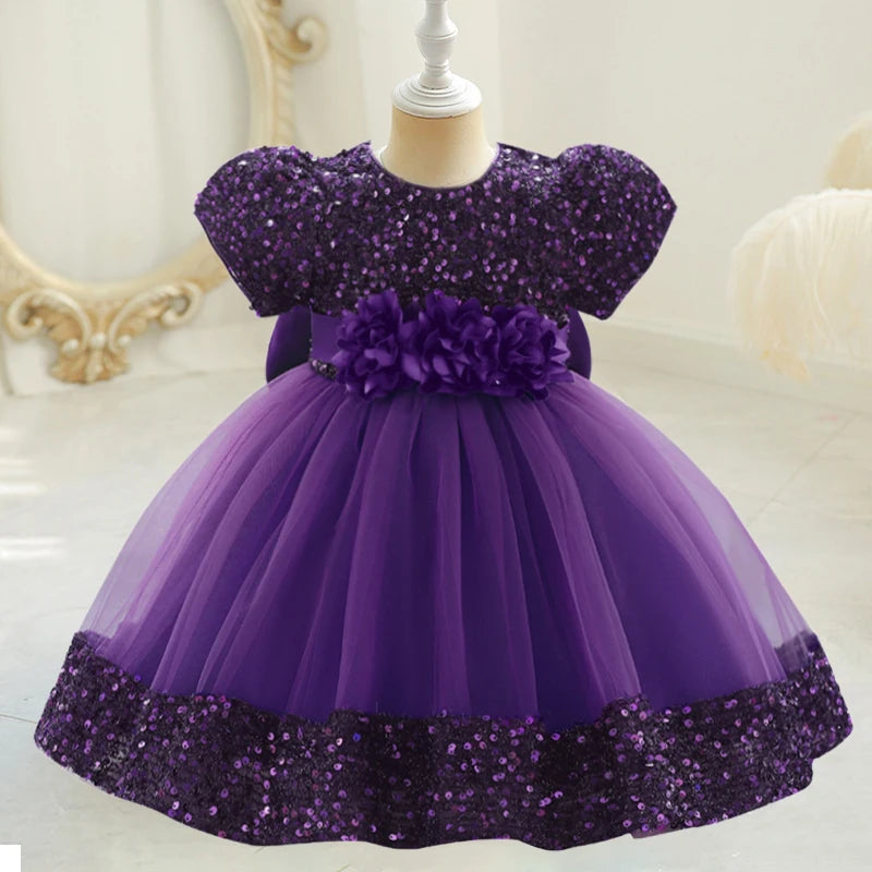 Toddler Baby Sequin Party Dresses Baptism Wedding 1 Year Birthday Bow Princess Dress For Baby Girls Lace Bridemaid Gown Vestidos