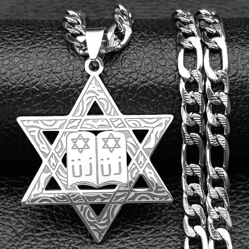 Hebrew Star of David Pendant Necklace for Women Men Stainless Steel Gold Color Jewish Bless Hip Hop Chain Amulet Jewelry Gift