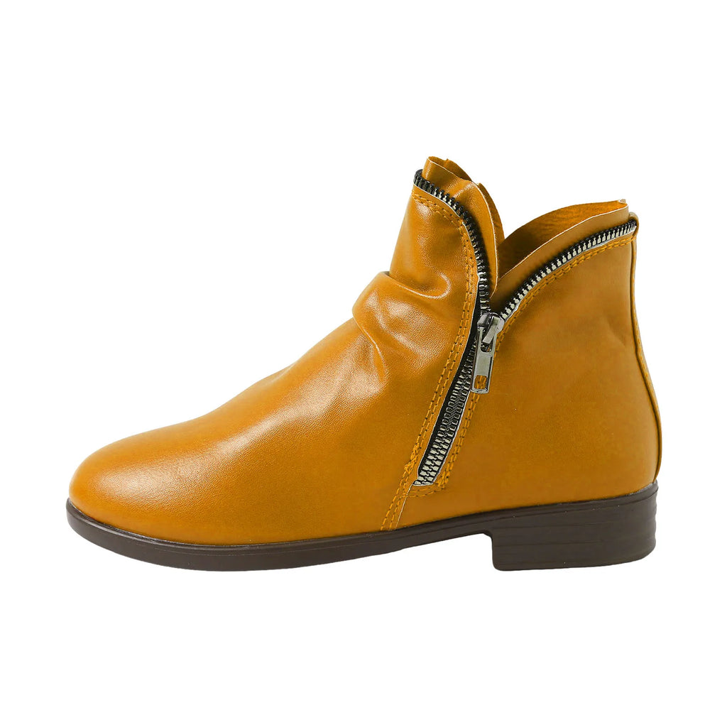 Women Boots Leather Ankle Boots Flat Shoes Autumn Winter Snow Boots Platform Zipper Up Punk Boots Square Heel Ladies Shoes