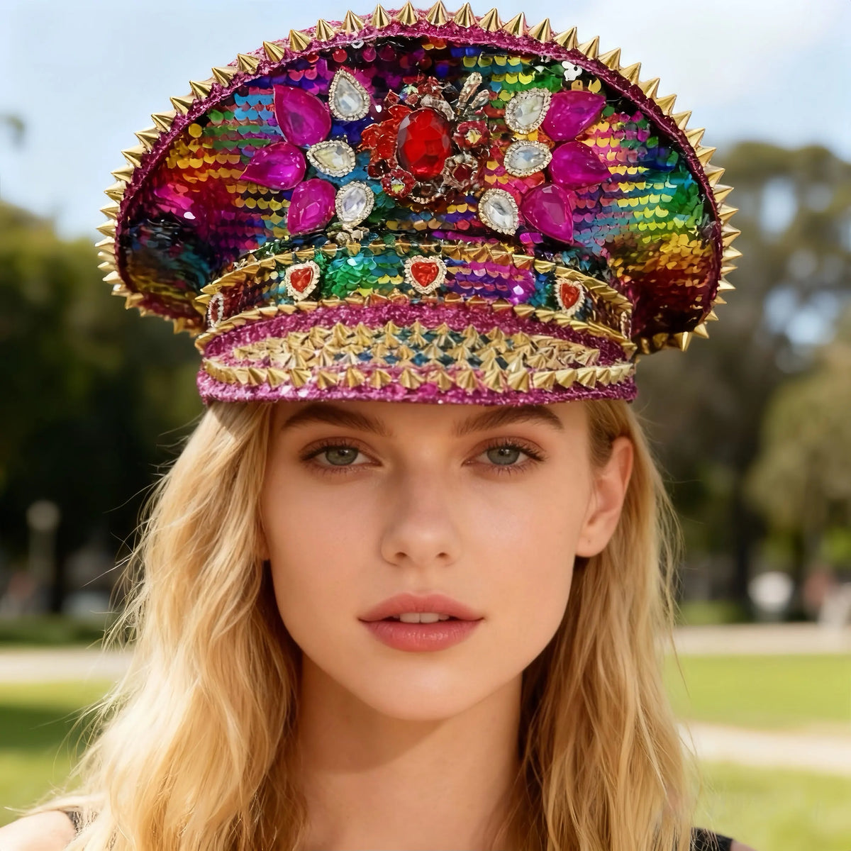 Luxury Festival Rhinestone Captain Hat Military Cap Sergeant Hat Hen Do Hat Mucis Festival Steampunk Caps Fashion Masquerade