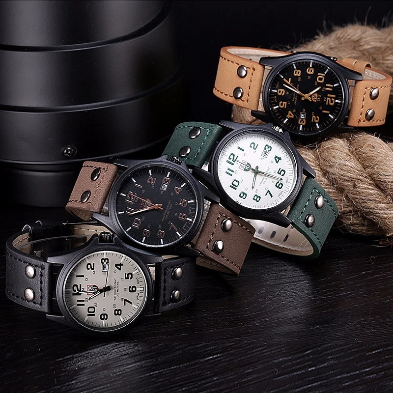 Fashion Arabic Dial Men Quartz Watch Casual Leather Strap Men's Calendar Sports Watches