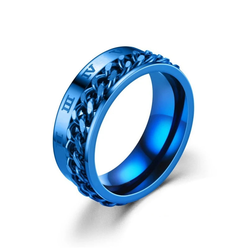Titanium Steel Rotatable Chain Rings Men Women Stress Ring For Anxiety Couple Jewelry 8mm Corkscrew Rings Multifunctional Gift