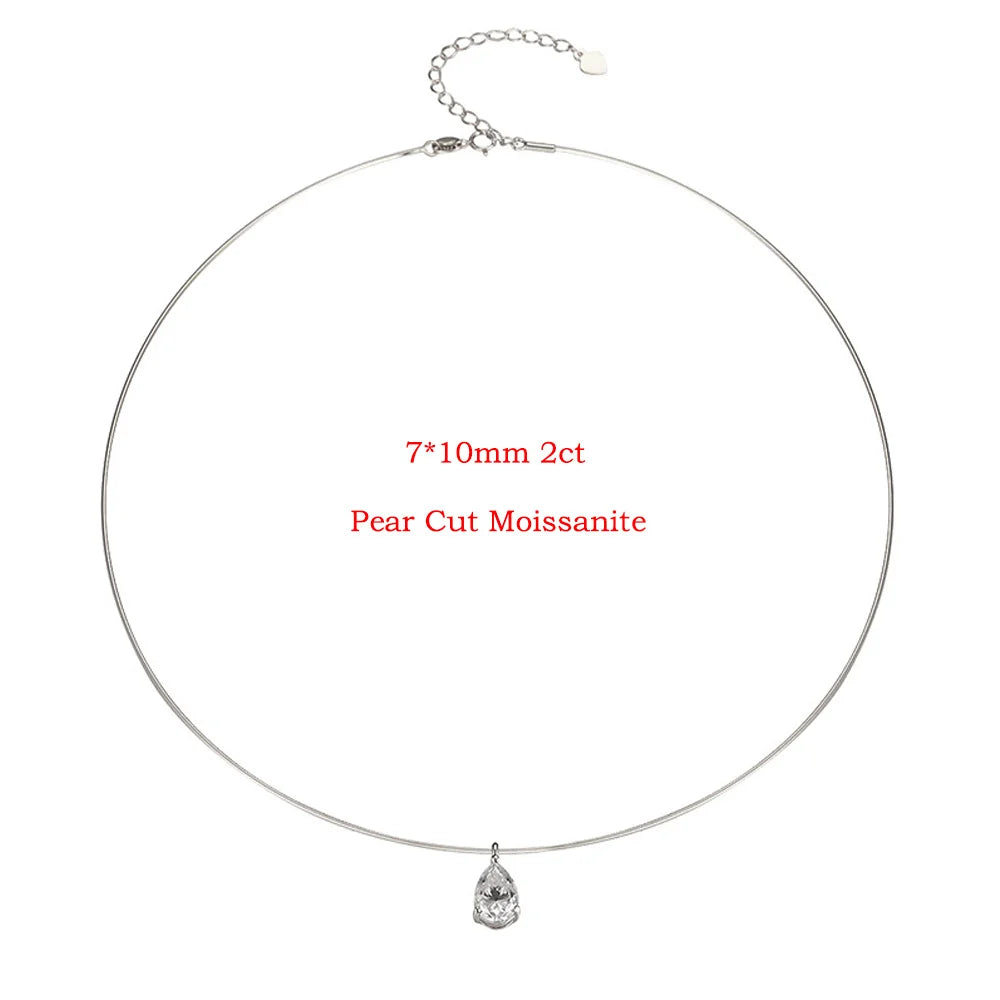 FEOBUR 2Carat Waterdrop Moissanite Pendants Collar Necklace 925 Sterling Silver Pear Solitaire Diamond Choker Women Jewelry Gift