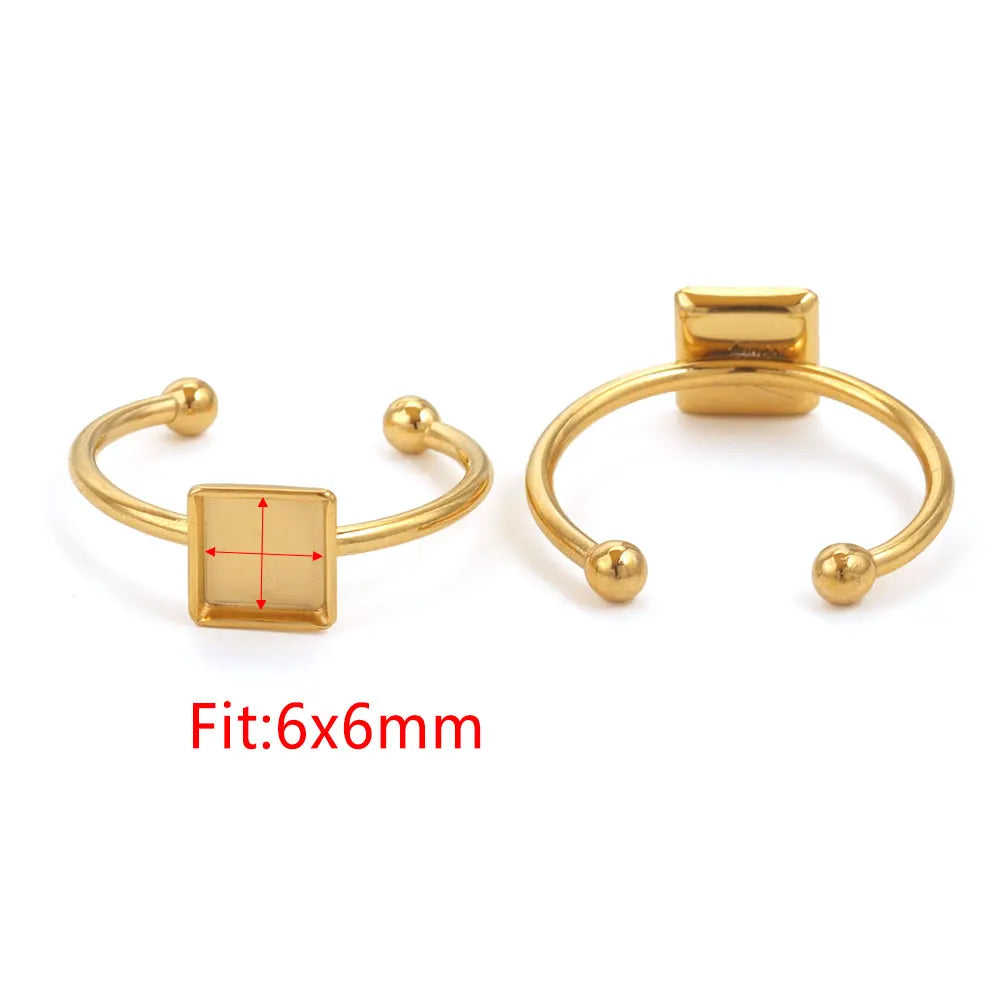 10pcs Adjustable Stainless Steel Open Ring Settings Blank Base Bezel Cabochons Rings For Jewelry Making DIY Finger Ring Blank