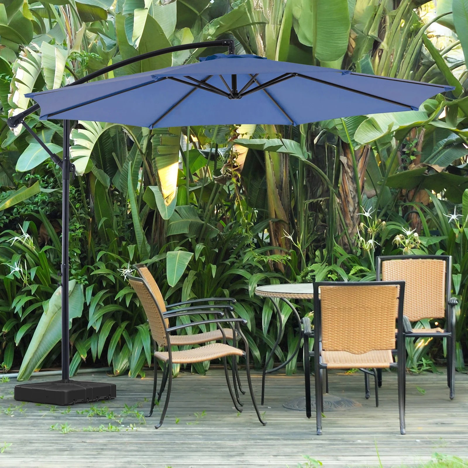 JHK 10FT Outdoor Patio Umbrella Hanging Cantilever with Easy Tilt Adjustment UV Protection 8 Sturdy Ribs for Backyard Garden