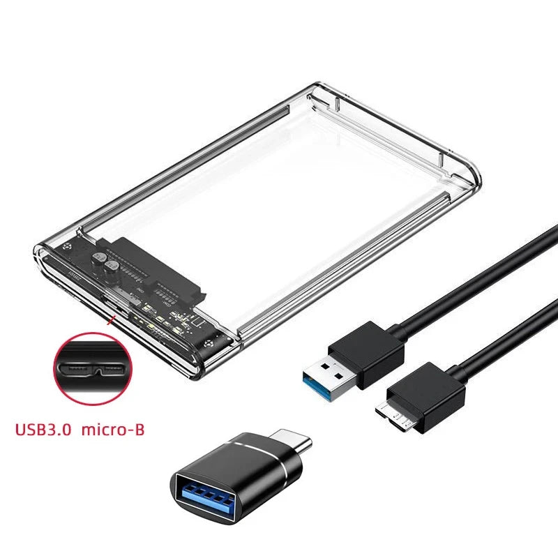 Transparent 2.5 Inch HDD Enclosure SATA to USB 2.0 Type-C SSD Case Portable External Hard Drive Box Tool-Free