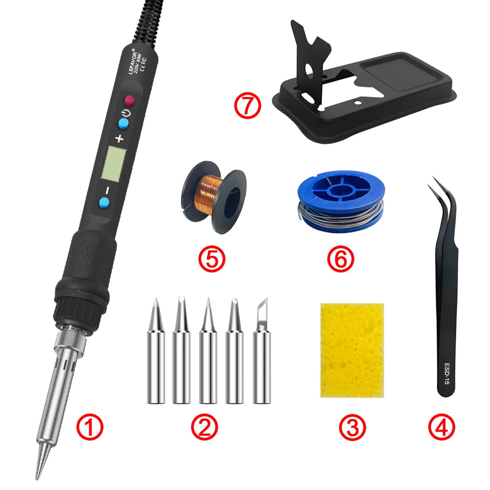 LEFAVOR 80W Digital display soldering iron welding set C/F switching calibration temperature 100-500C home repair DIY