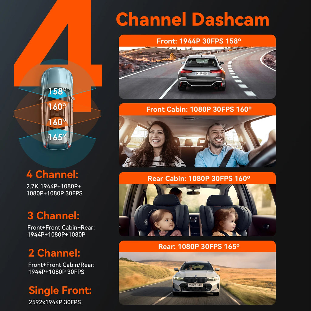 Vantrue N5 DashCam 4 Channel WiFi 360° All Sides 2.7K+1080P*3 GPS Tracking  Smart Voice Control Rotatable Camera Car accessories