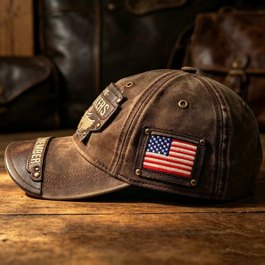 Vintage Washed Baseball Cap Men Skull Wing Embroidery Rivet Leather Patch Hat Retro Biker Motorcycle Adjustable Outdoor Sun Hat