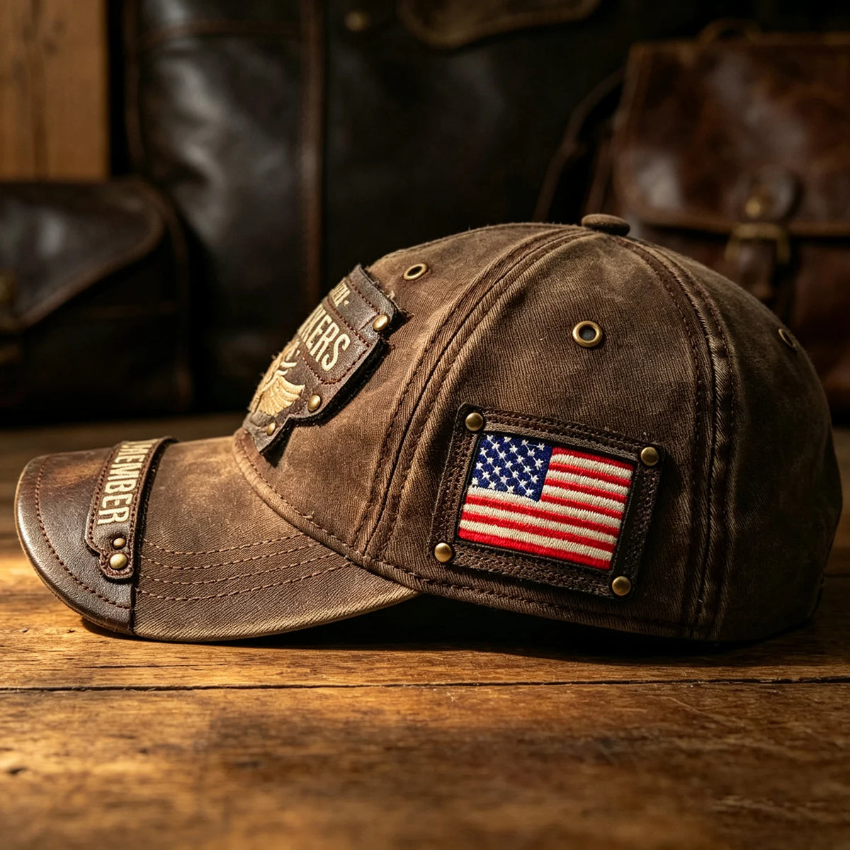 Vintage Washed Baseball Cap Men Skull Wing Embroidery Rivet Leather Patch Hat Retro Biker Motorcycle Adjustable Outdoor Sun Hat