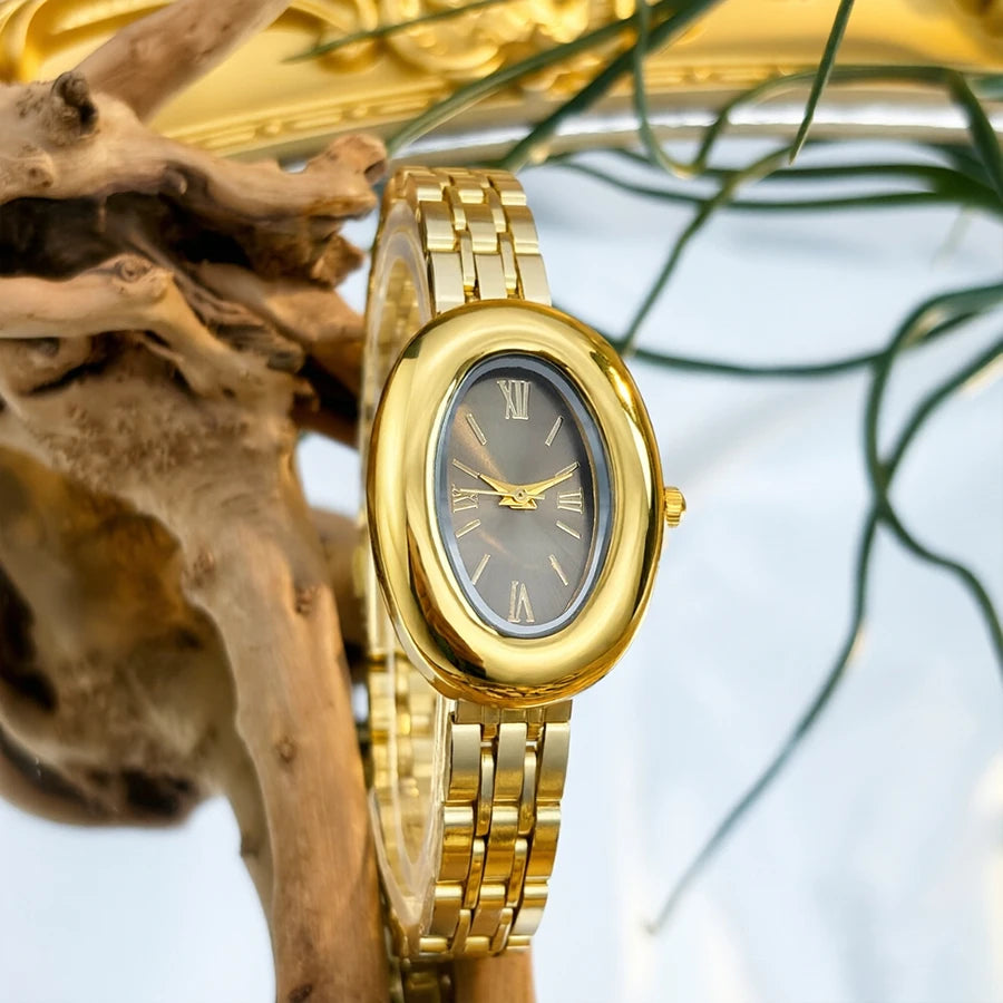 Women Watch Elegant - Vintage Bathtub Oval Dial Steel Strap Timepiece