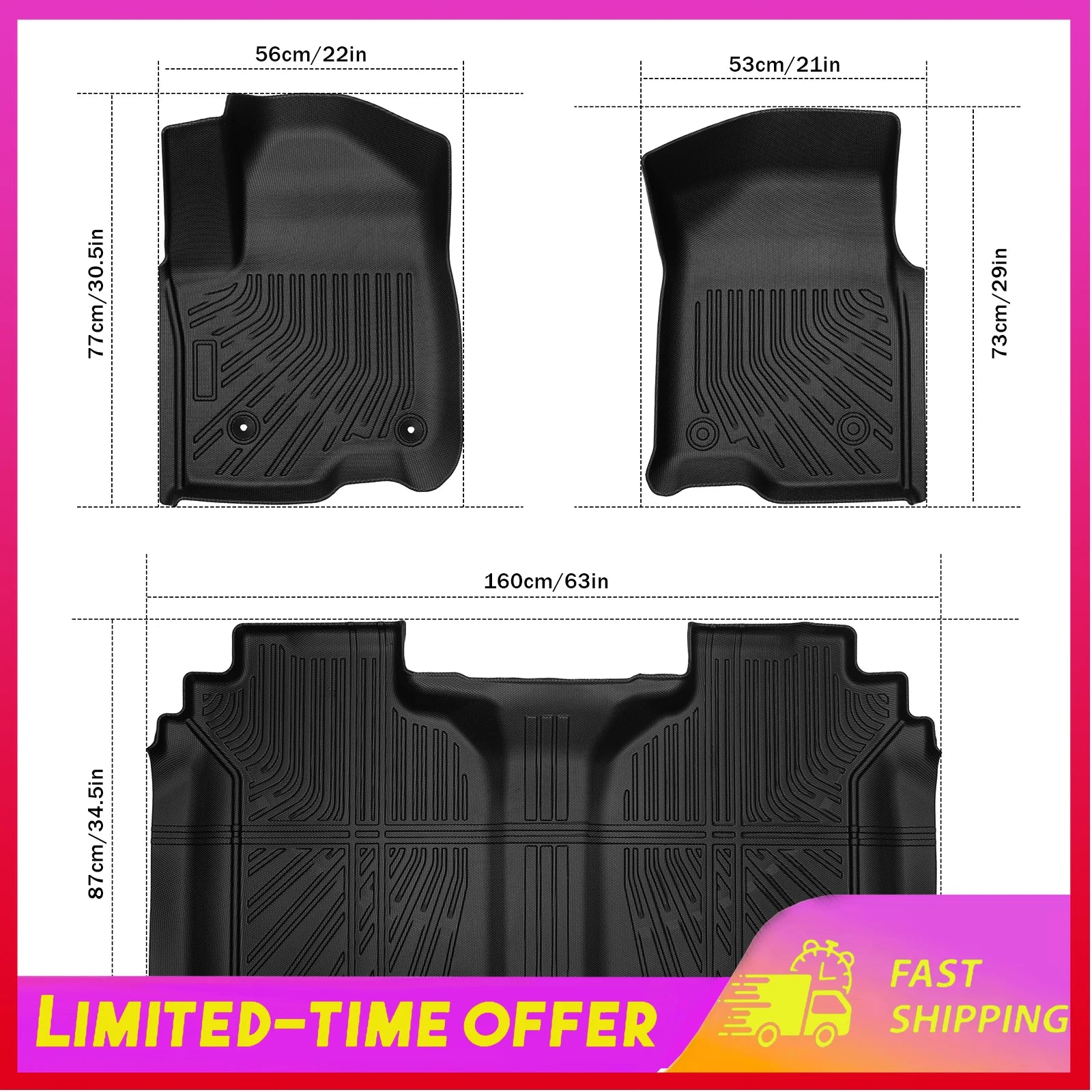 3Pcs Set Car Floor Mats for Sierra Silverado 1500 2019-2024 All Weather Automotive Floor Mats Waterproof Heavy Accessories