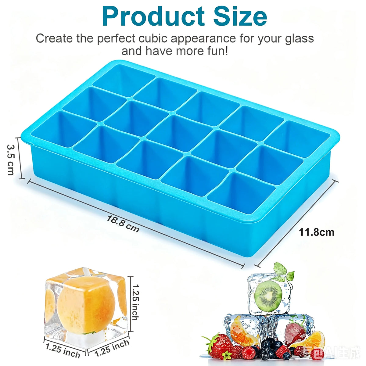 15 Cavity Ice Cube Tray Silicone Square Ice Trays Easy Release Stackable Ice Cube Molds with Removable Lid Ice Cubes for Whiskey