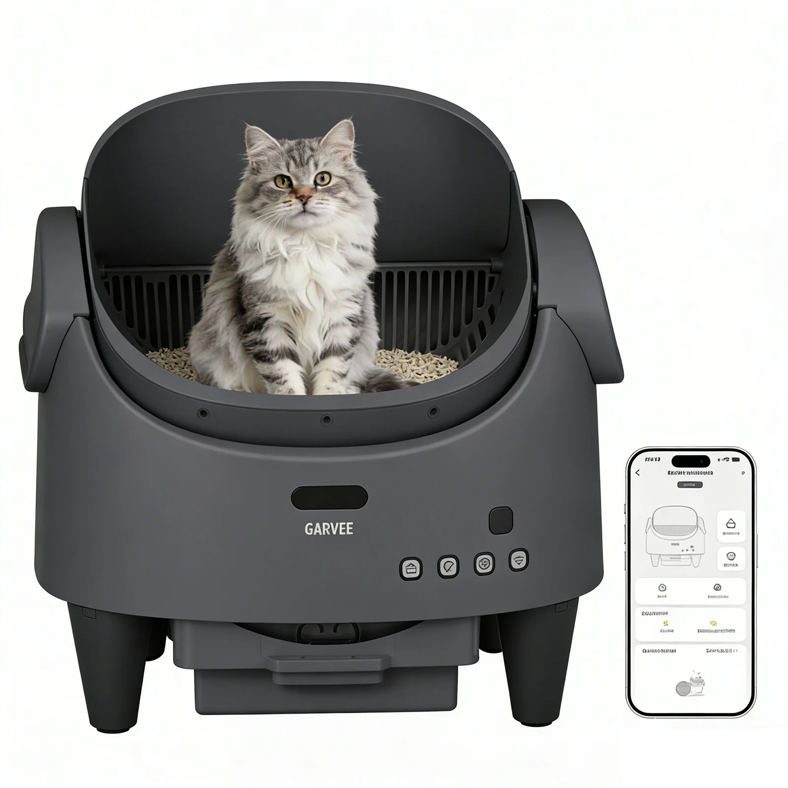 Self Cleaning Smart Litter Box APP Controlled Automatic Odor-Free Cat Toilet with Large Waste Bin for Single Multi Cats