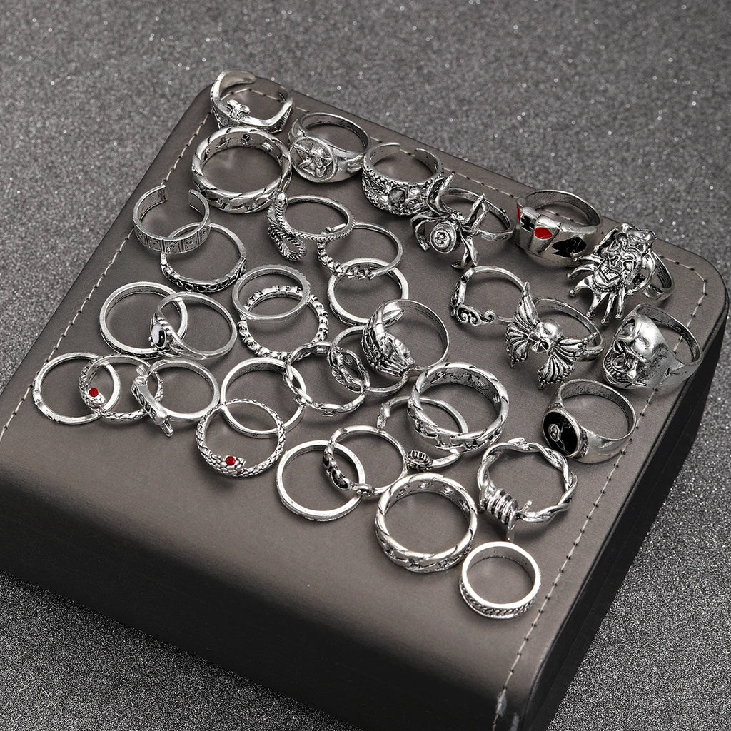 35 Pcs Gothic Ring Set for Men Women Trendy Joker Face Devil Smile Face Finger Ring For Daily Outfits Party Accessories Gifts