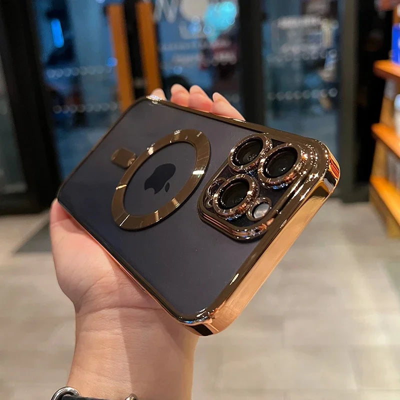 Luxury Transparent Wireless Charging Case For iPhone 15 14 13 12 11 16 17 18 Pro Max Plus Air Magnetic Silicone Cover