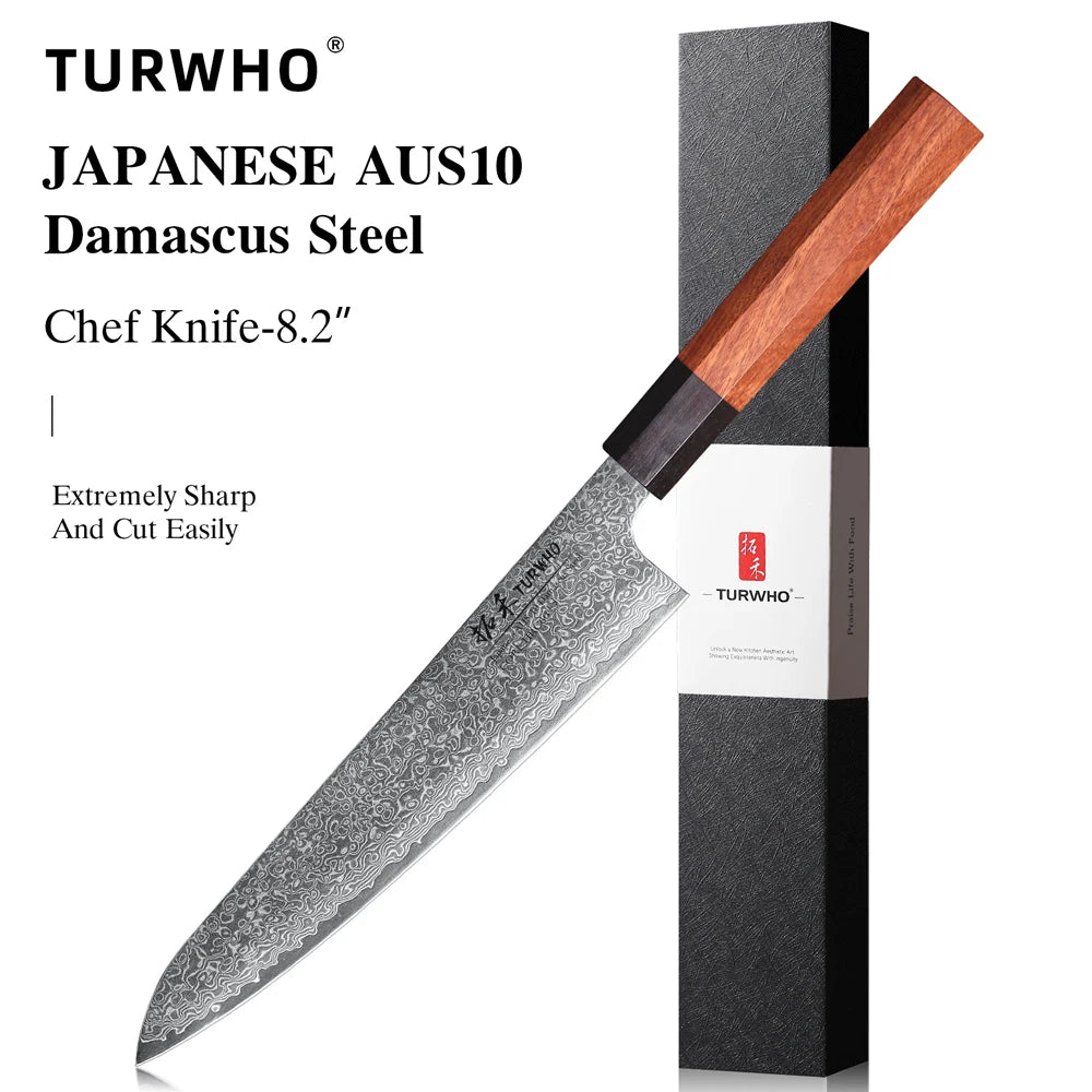 TURWHO Hand Forged Japanese Chef Knife Damascus Steel Kitchen Knives Santoku Sashimi Bread Utility Handmade Blade Cooking Tools