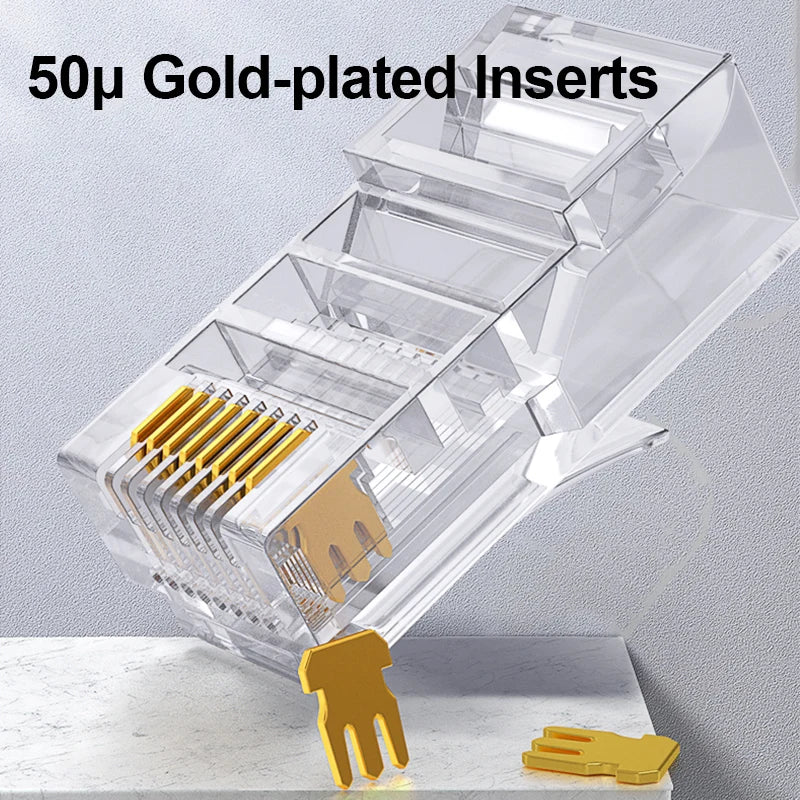 CAT6/7/5E RJ45 Connectors Pass Through Modular Plug Network UTP 3/50μ Gold-Plated 8P8C Crimp End for Ethernet Cable