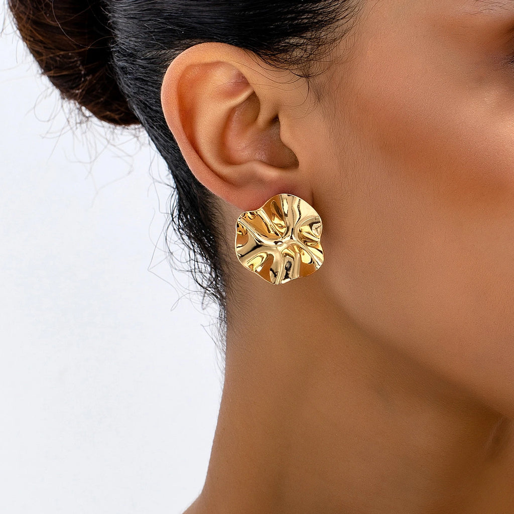 A Pair of Irregular Round Metal Stud Earrings Jewelry