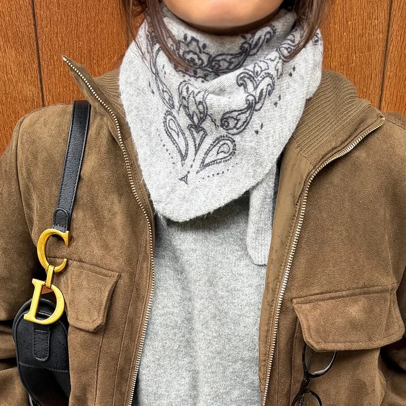 Fashion Knitted Print Women's Square Scarf Lightweight Soft Shawl All-match Neckwear Female Autumn Winter Lady Fashion Accessory