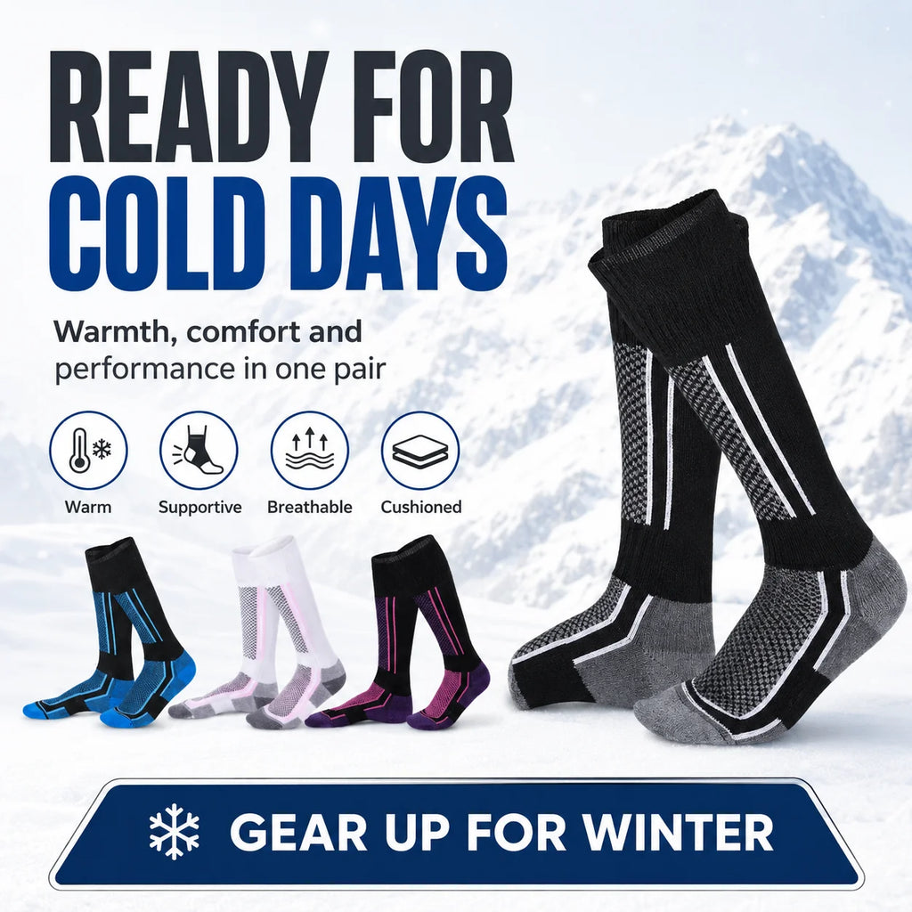 Winter Thermal Compression Ski Socks Over The Calf Warm Breathable Cushioned Sports Socks for Hiking Running Skiing Snowboarding