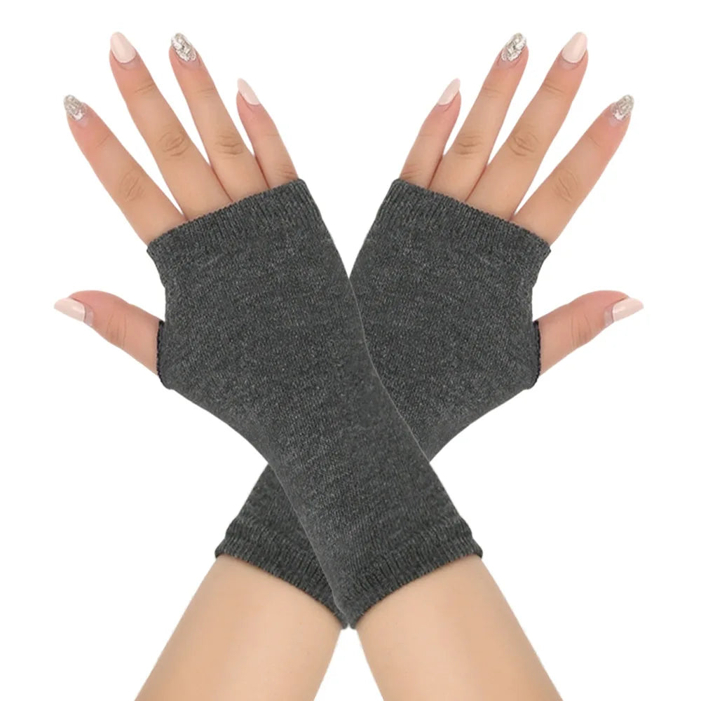 1pair Winter Autumn Women Warm Fingerless Knitted Gloves Solid Color Stretch Mittens Exposed Finger Short Gloves