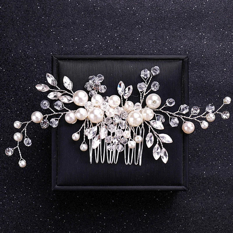 Wedding Crystal Pearls Hair Combs Handmade Hair Jewelry Bridal Headpiece Girls Headdress Women Hairpins Elegant Women Tiara