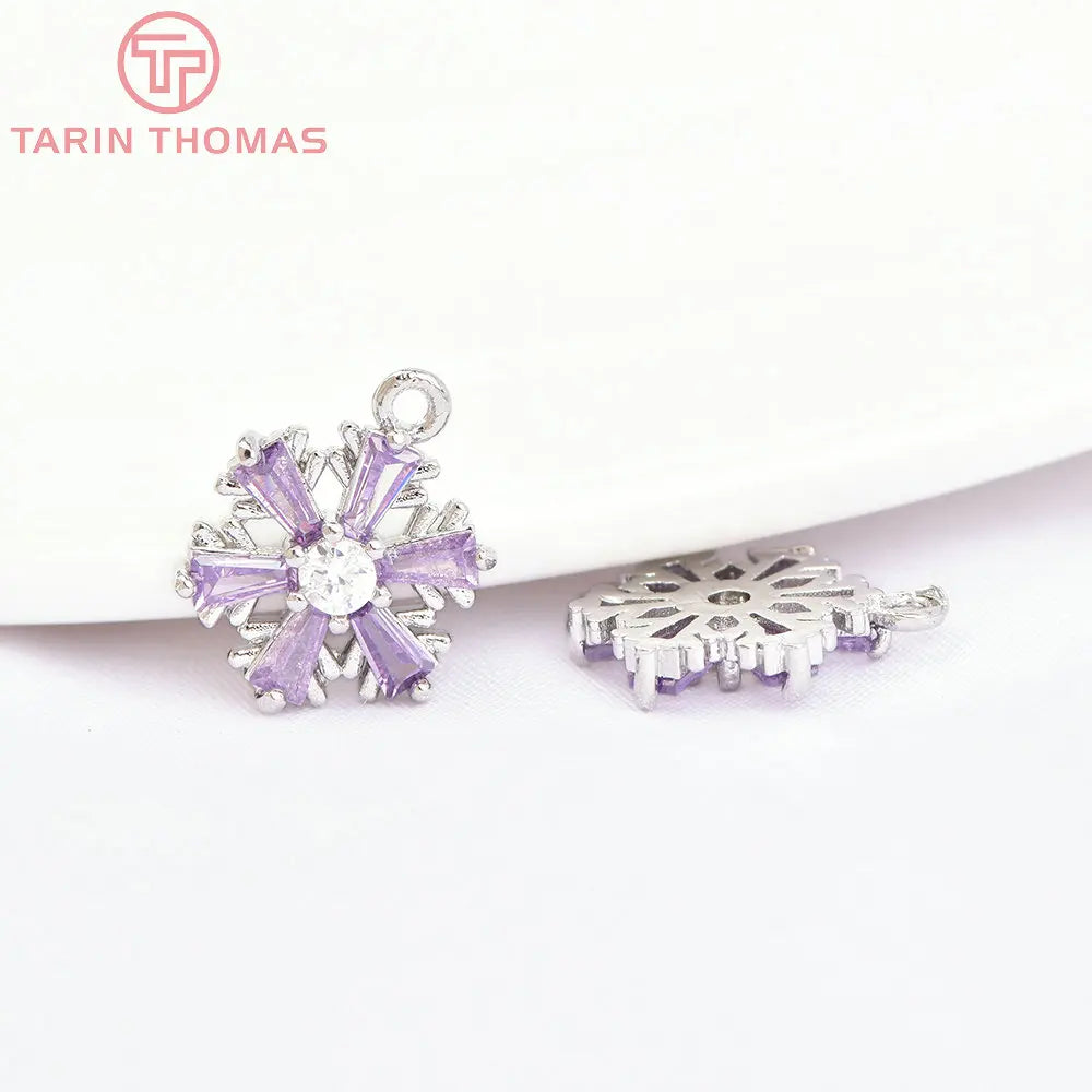 (913)4PCS 13x10MM 24K Gold Color Brass with Zircon Snowflake Charms Pendants Brass With High Quality Diy  Findings Accessories