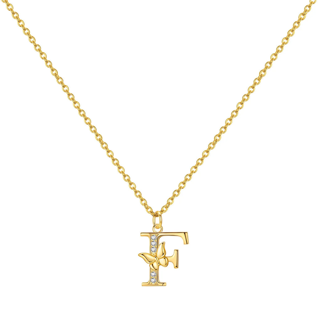 Original 925 Sterling Silver 18K Gold Zircon Butterfly A-Z 26 Letter Y-shaped Chain Necklace For Women Commemorate Jewelry Gift